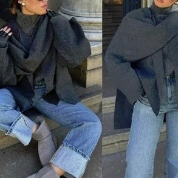 ZARA knit coat with scarf wool blend, Large - Picture 4 of 8